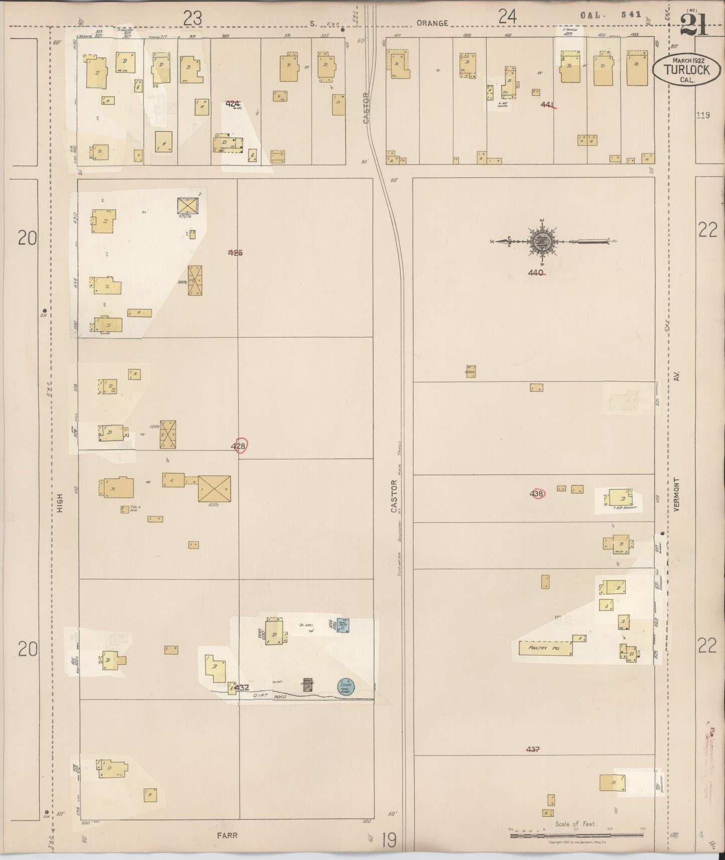 Sanborn Fire Insurance Map from Turlock, Stanislaus County, California (1943), Sheet #0021 - Complete Map Set gallery image, historic Sanborn map, vintage wall art, California California
