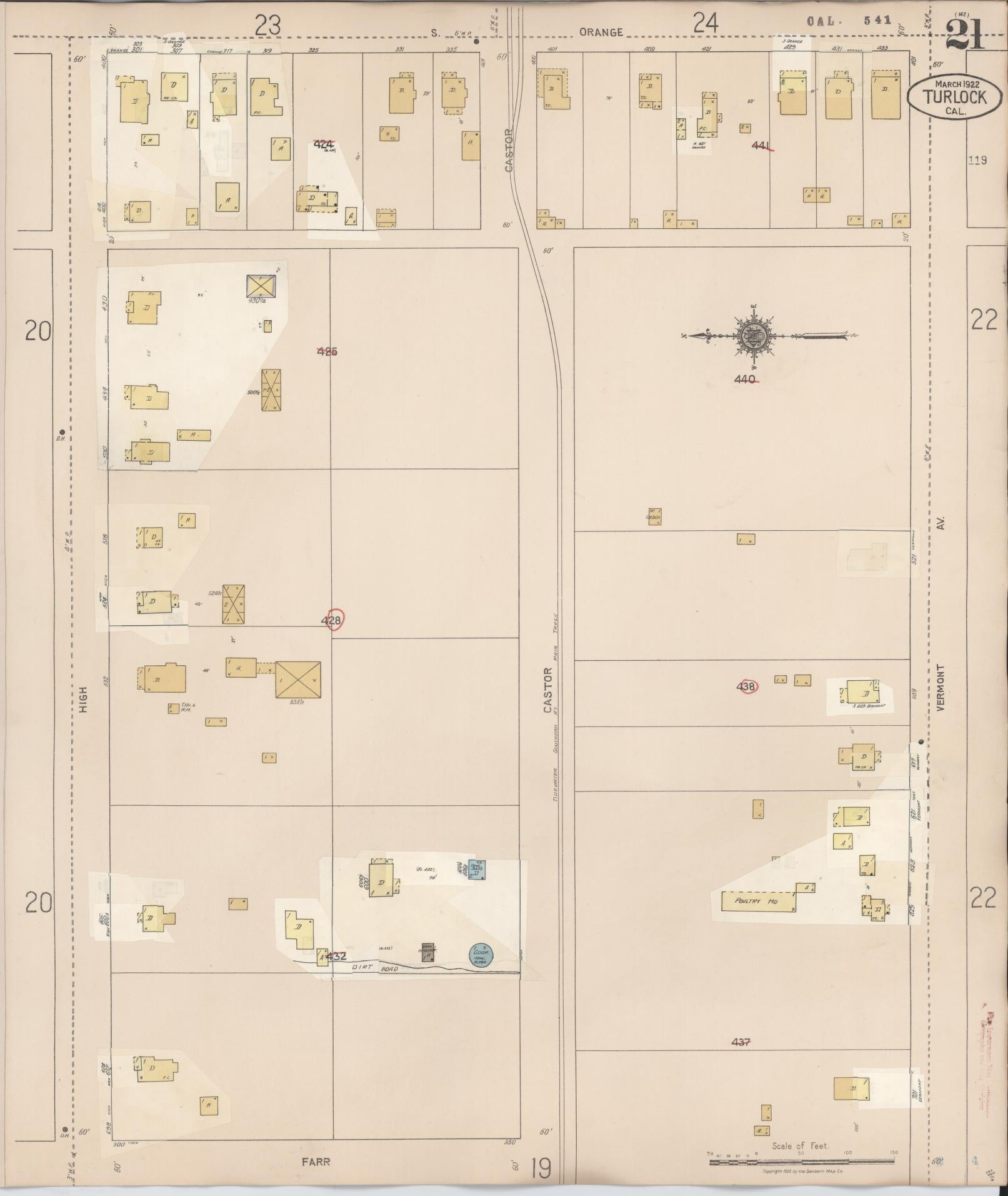 Sanborn Fire Insurance Map from Turlock, Stanislaus County, California (1943), Sheet #0021 - Complete Map Set gallery image, historic Sanborn map, vintage wall art, California California