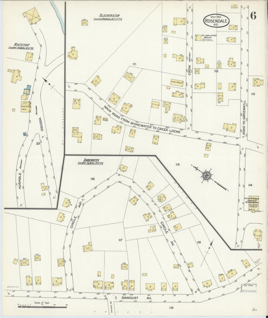 Sanborn Fire Insurance Map from Rosendale, Ulster County, New York (1913), Sheet #0006 - Historic Sanborn Fire Insurance Map Print, vintage old map wall art, antique decor, genealogy gift, New York New York map