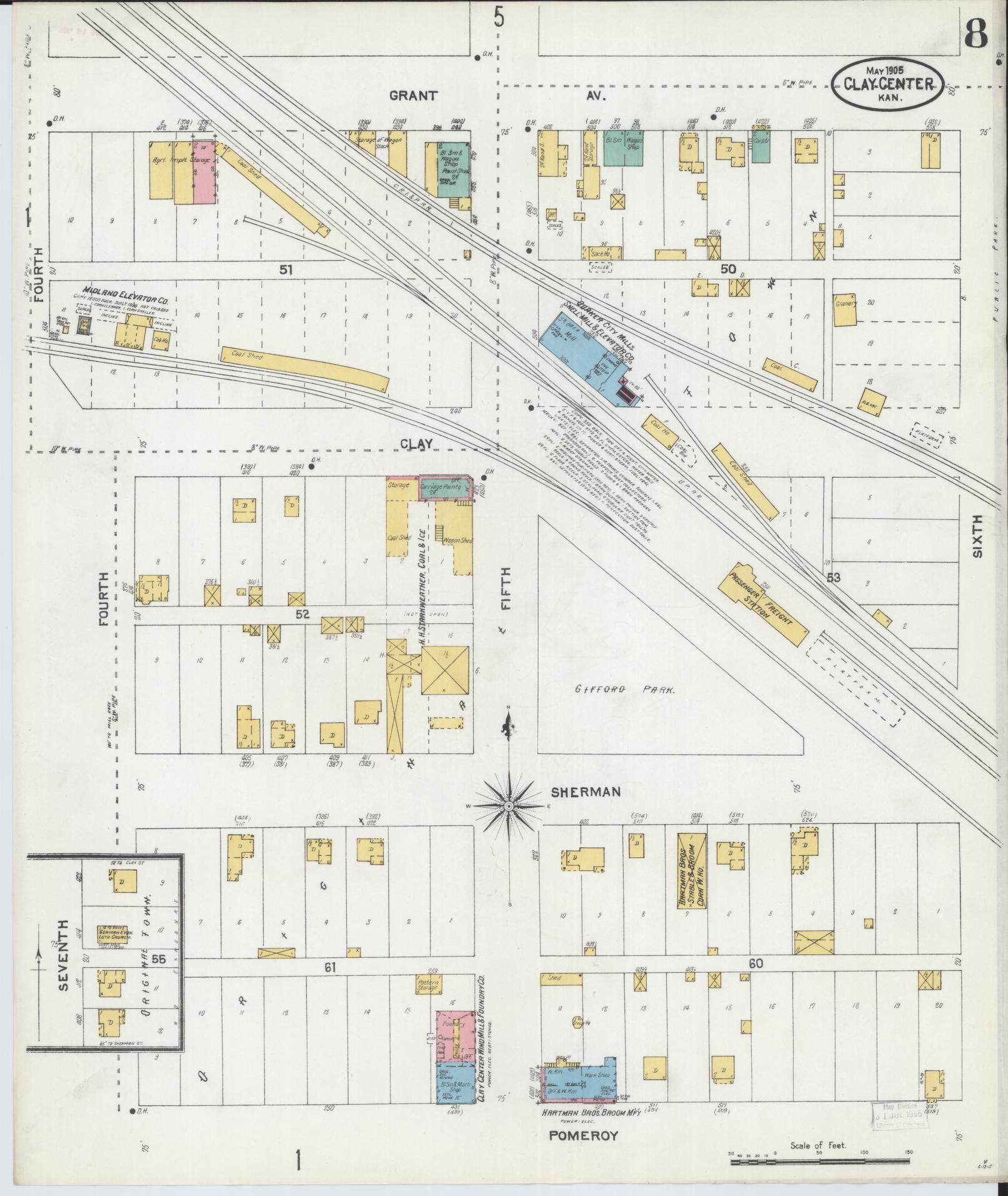 Sanborn Fire Insurance Map from Clay Center, Clay County, Kansas (1905), Sheet #0008 - Historic Sanborn Fire Insurance Map Print, vintage old map wall art, antique decor, genealogy gift, Kansas Kansas map