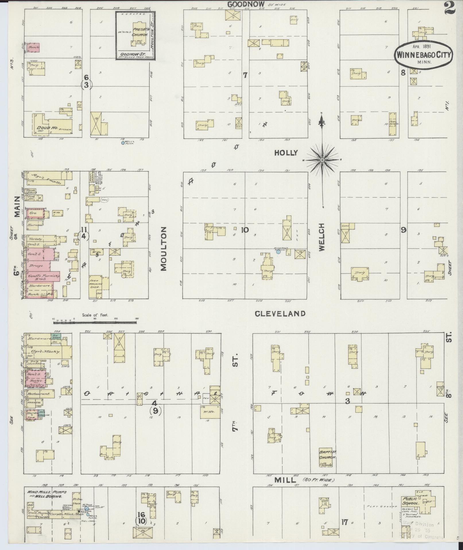 Sanborn Fire Insurance Map from Winnebago, Faribault County, Minnesota (1891), Sheet #0002 - Complete Map Set gallery image, historic Sanborn map, vintage wall art, Minnesota Minnesota