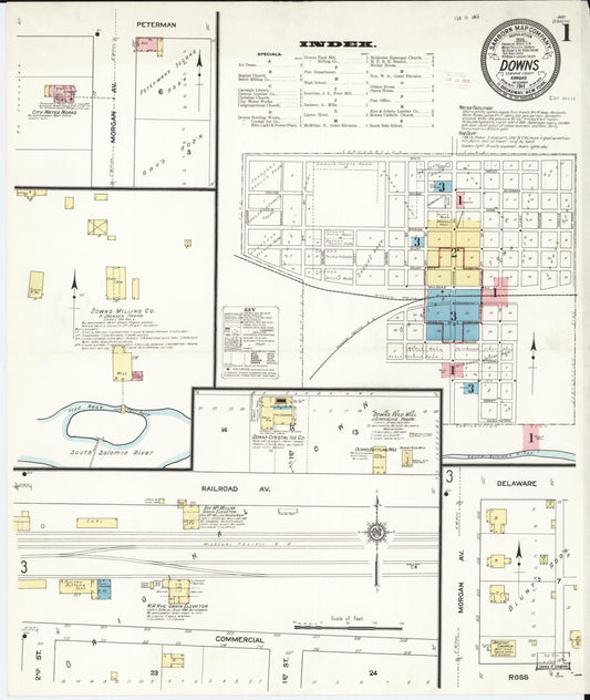 Sanborn Fire Insurance Map from Downs, Osborne County, Kansas (1911), Sheet #0001 - Historic Sanborn Fire Insurance Map Print, vintage old map wall art, antique decor, genealogy gift, Kansas Kansas map