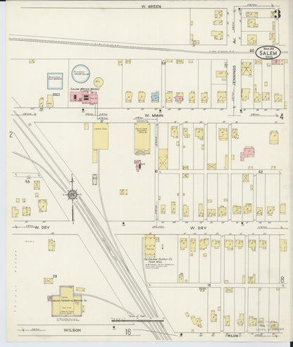 Sanborn Fire Insurance Map from Salem, Columbiana County, Ohio (1915), Sheet #0003 - Historic Sanborn Fire Insurance Map Print, vintage old map wall art, antique decor, genealogy gift, Ohio Ohio map