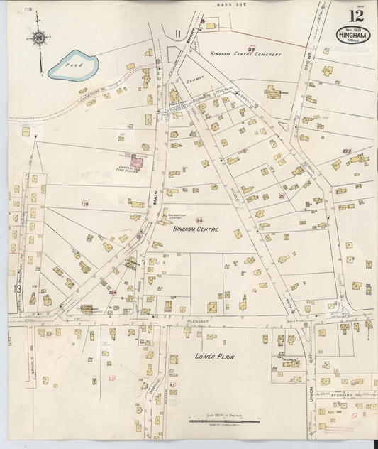 Sanborn Fire Insurance Map from Hingham, Plymouth County, Massachusetts (1948), Sheet #0012 - Historic Sanborn Fire Insurance Map Print, vintage old map wall art, antique decor, genealogy gift, Massachusetts Massachusetts map