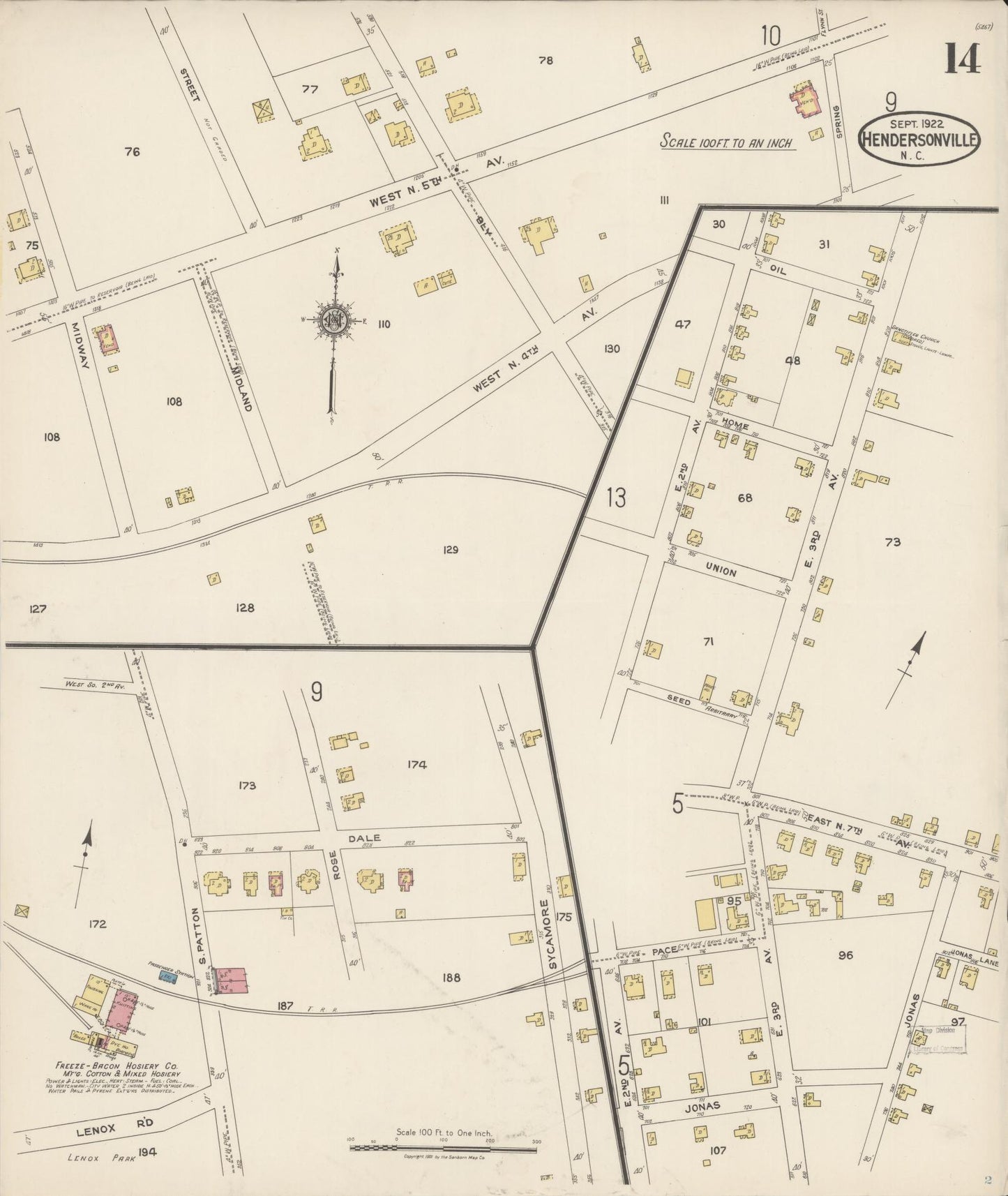 Sanborn Fire Insurance Map from Hendersonville, Henderson County, North Carolina (1922), Sheet #0014 - Complete Map Set gallery image, historic Sanborn map, vintage wall art, North Carolina North Carolina