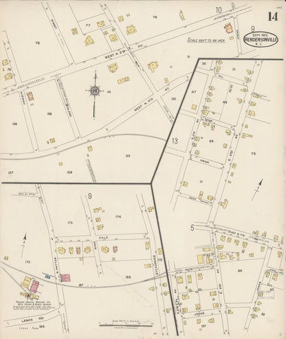Sanborn Fire Insurance Map from Hendersonville, Henderson County, North Carolina (1922), Sheet #0014 - Complete Map Set gallery image, historic Sanborn map, vintage wall art, North Carolina North Carolina