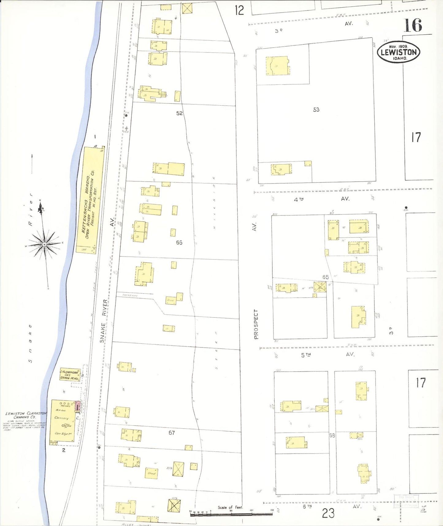 Sanborn Fire Insurance Map from Lewiston, Nez Perce County, Idaho (1909), Sheet #0016 - Complete Map Set gallery image, historic Sanborn map, vintage wall art, Idaho Idaho
