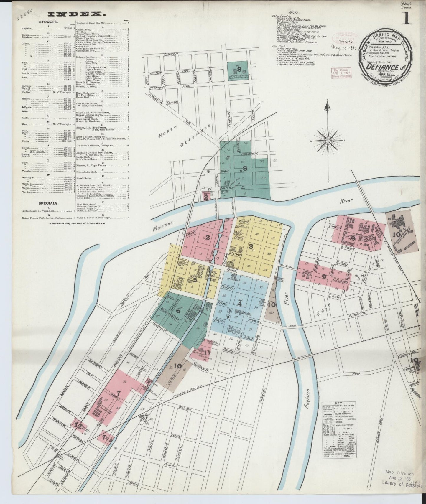 Sanborn Fire Insurance Map from Defiance, Defiance County, Ohio (1893), Sheet #0001 - Historic Sanborn Fire Insurance Map Print, vintage old map wall art, antique decor, genealogy gift, Ohio Ohio map