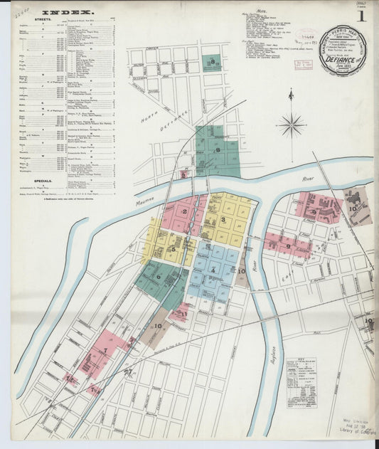Sanborn Fire Insurance Map from Defiance, Defiance County, Ohio (1893), Sheet #0001 - Historic Sanborn Fire Insurance Map Print, vintage old map wall art, antique decor, genealogy gift, Ohio Ohio map