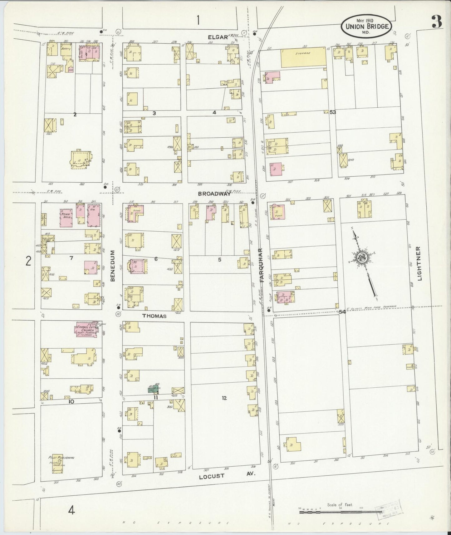 Sanborn Fire Insurance Map from Union Bridge, Carroll County, Maryland (1910), Sheet #0003 - Historic Sanborn Fire Insurance Map Print, vintage old map wall art