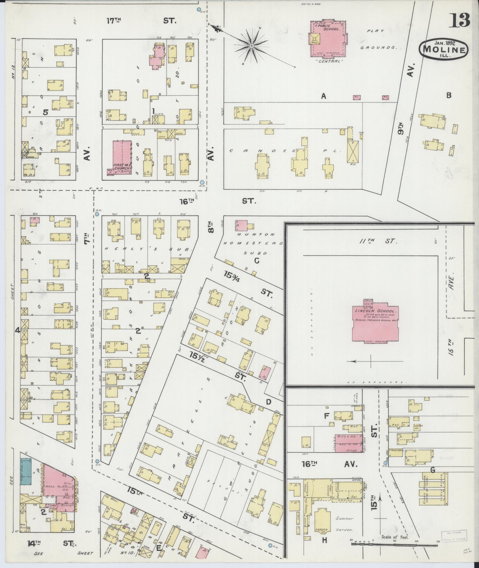Sanborn Fire Insurance Map from Moline, Rock Island County, Illinois (1892), Sheet #0013 - Complete Map Set gallery image, historic Sanborn map, vintage wall art, Illinois Illinois