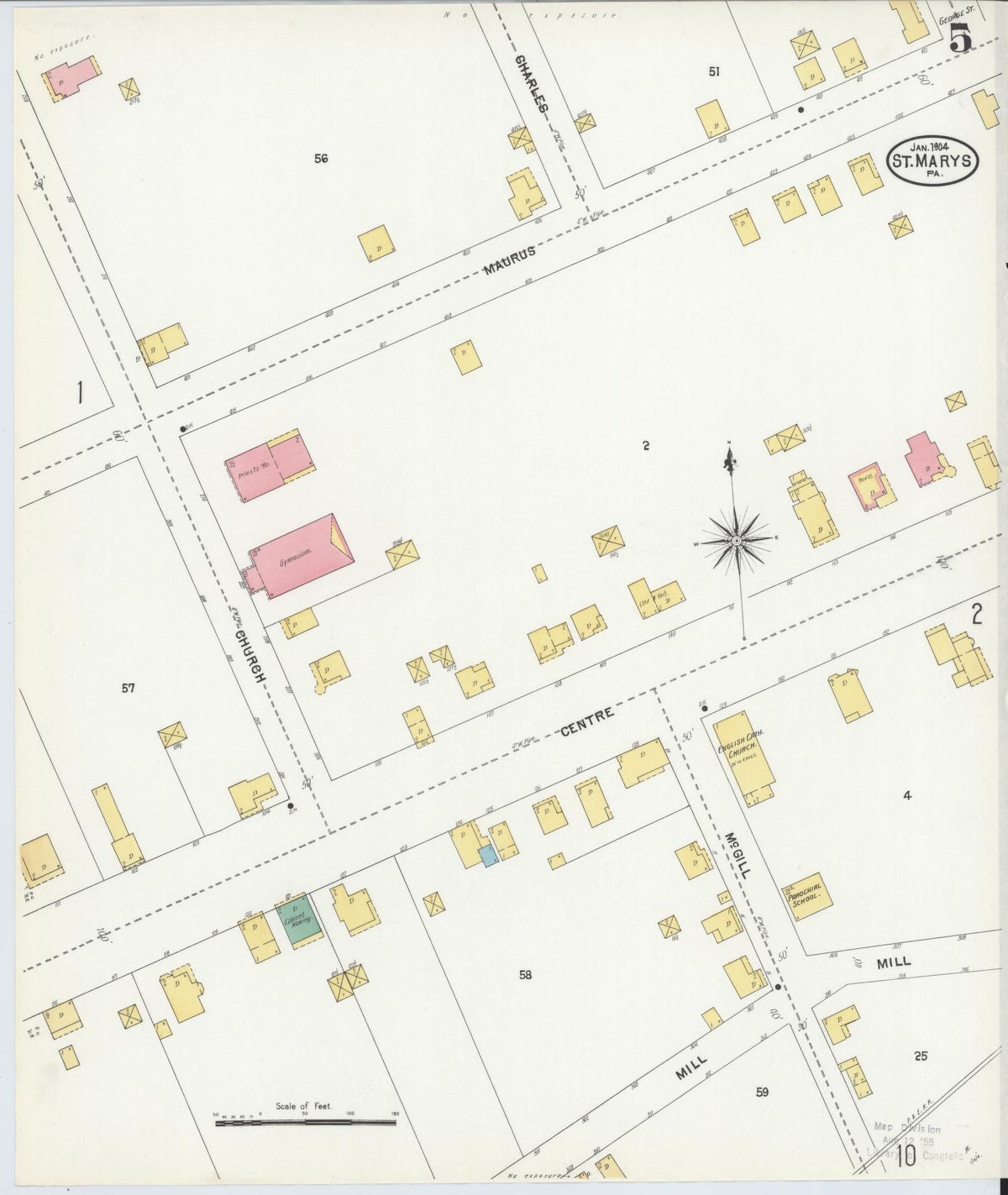 Sanborn Fire Insurance Map from Saint Marys, Elk County, Pennsylvania (1904), Sheet #0005 - Historic Sanborn Fire Insurance Map Print, vintage old map wall art, antique decor, genealogy gift, Pennsylvania Pennsylvania map