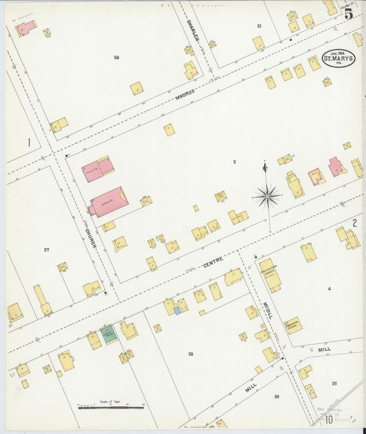 Sanborn Fire Insurance Map from Saint Marys, Elk County, Pennsylvania (1904), Sheet #0005 - Historic Sanborn Fire Insurance Map Print, vintage old map wall art, antique decor, genealogy gift, Pennsylvania Pennsylvania map