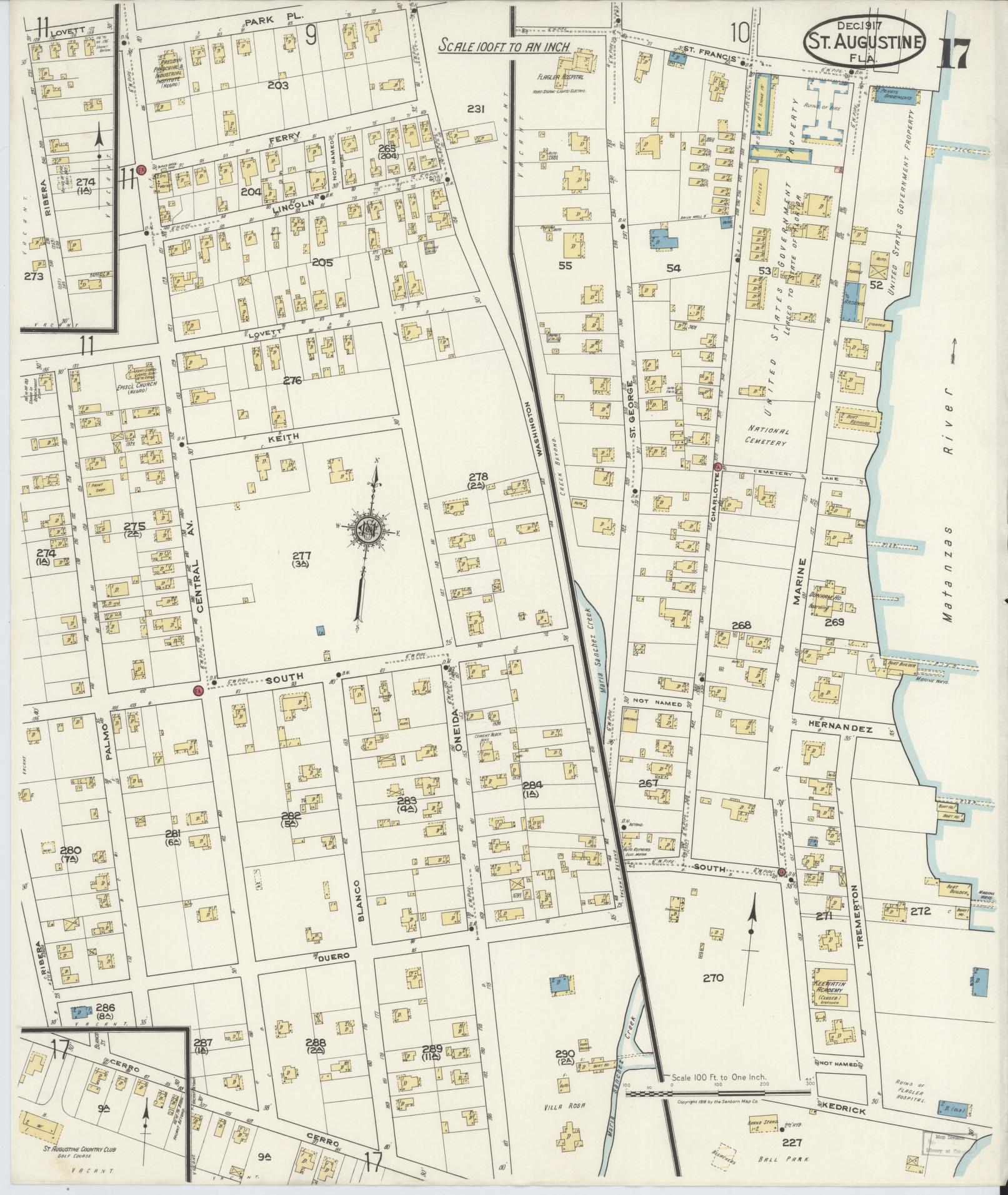 Sanborn Fire Insurance Map from Saint Augustine, Saint John's County, Florida (1917), Sheet #0017 - Complete Map Set gallery image, historic Sanborn map, vintage wall art, Florida Florida