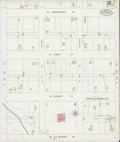 Sanborn Fire Insurance Map from Guthrie, Logan County, Oklahoma (1895), Sheet #0021 - Complete Map Set gallery image, historic Sanborn map, vintage wall art, Oklahoma Oklahoma