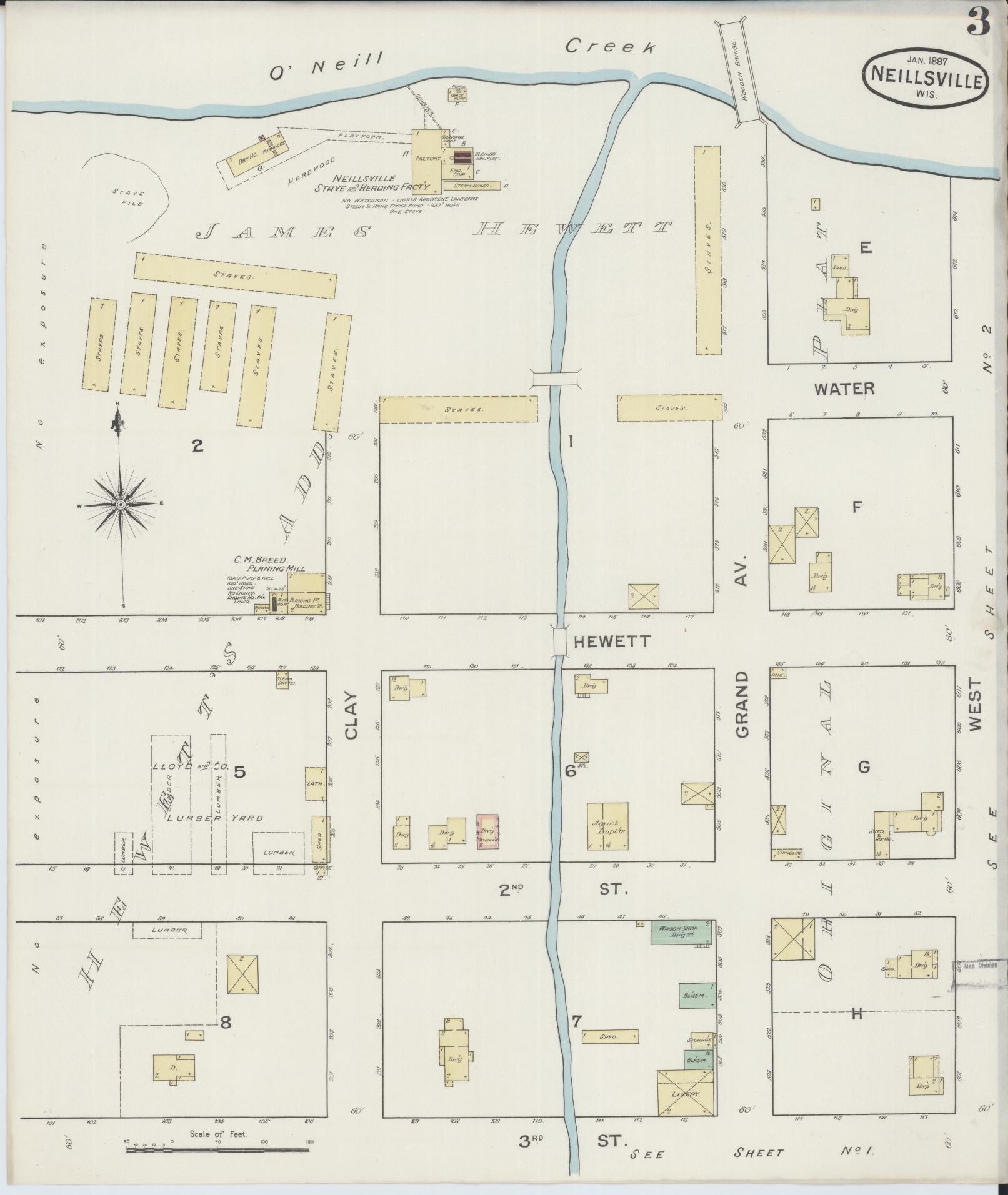 Sanborn Fire Insurance Map from Neillsville, Clark County, Wisconsin (1887), Sheet #0003 - Historic Sanborn Fire Insurance Map Print, vintage old map wall art, antique decor, genealogy gift, Wisconsin Wisconsin map