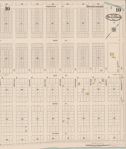 Sanborn Fire Insurance Map from Beach Haven, Ocean County, New Jersey (1922), Sheet #0010 - Historic Sanborn Fire Insurance Map Print, vintage old map wall art, antique decor, genealogy gift, New Jersey New Jersey map