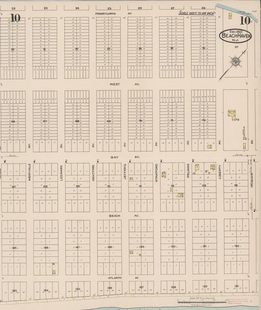 Sanborn Fire Insurance Map from Beach Haven, Ocean County, New Jersey (1922), Sheet #0010 - Historic Sanborn Fire Insurance Map Print, vintage old map wall art, antique decor, genealogy gift, New Jersey New Jersey map