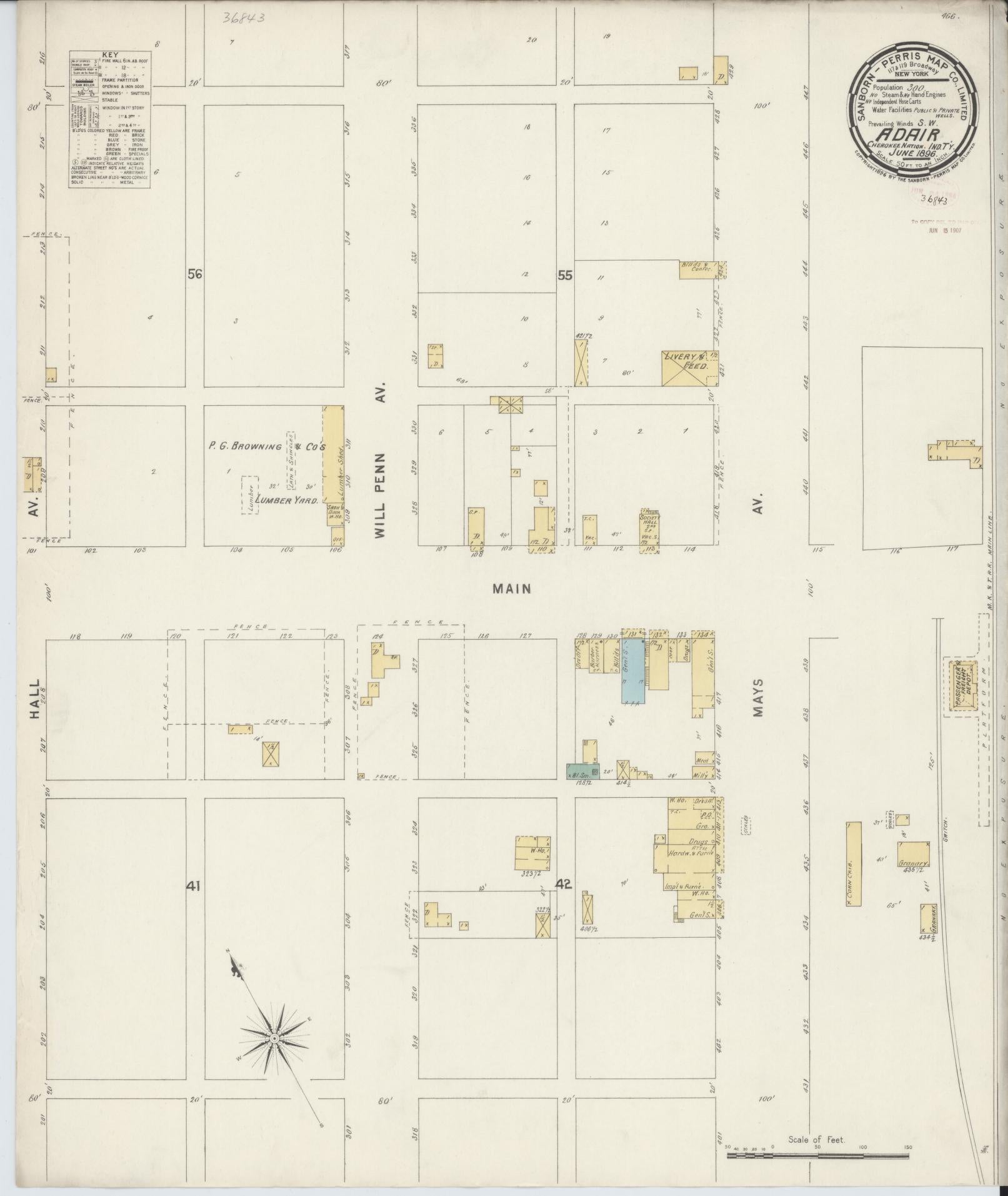 Sanborn Fire Insurance Map from Adair, Mayes County, Oklahoma (1896), Sheet #0001 - Historic Sanborn Fire Insurance Map Print, vintage old map wall art, antique decor, genealogy gift, Oklahoma Oklahoma map