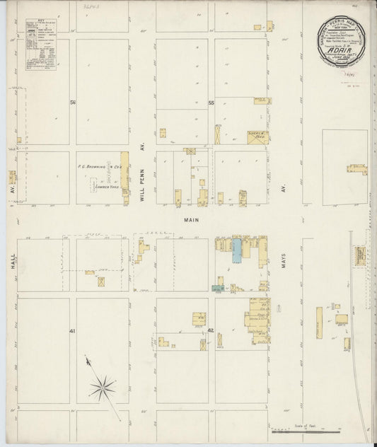 Sanborn Fire Insurance Map from Adair, Mayes County, Oklahoma (1896), Sheet #0001 - Historic Sanborn Fire Insurance Map Print, vintage old map wall art, antique decor, genealogy gift, Oklahoma Oklahoma map