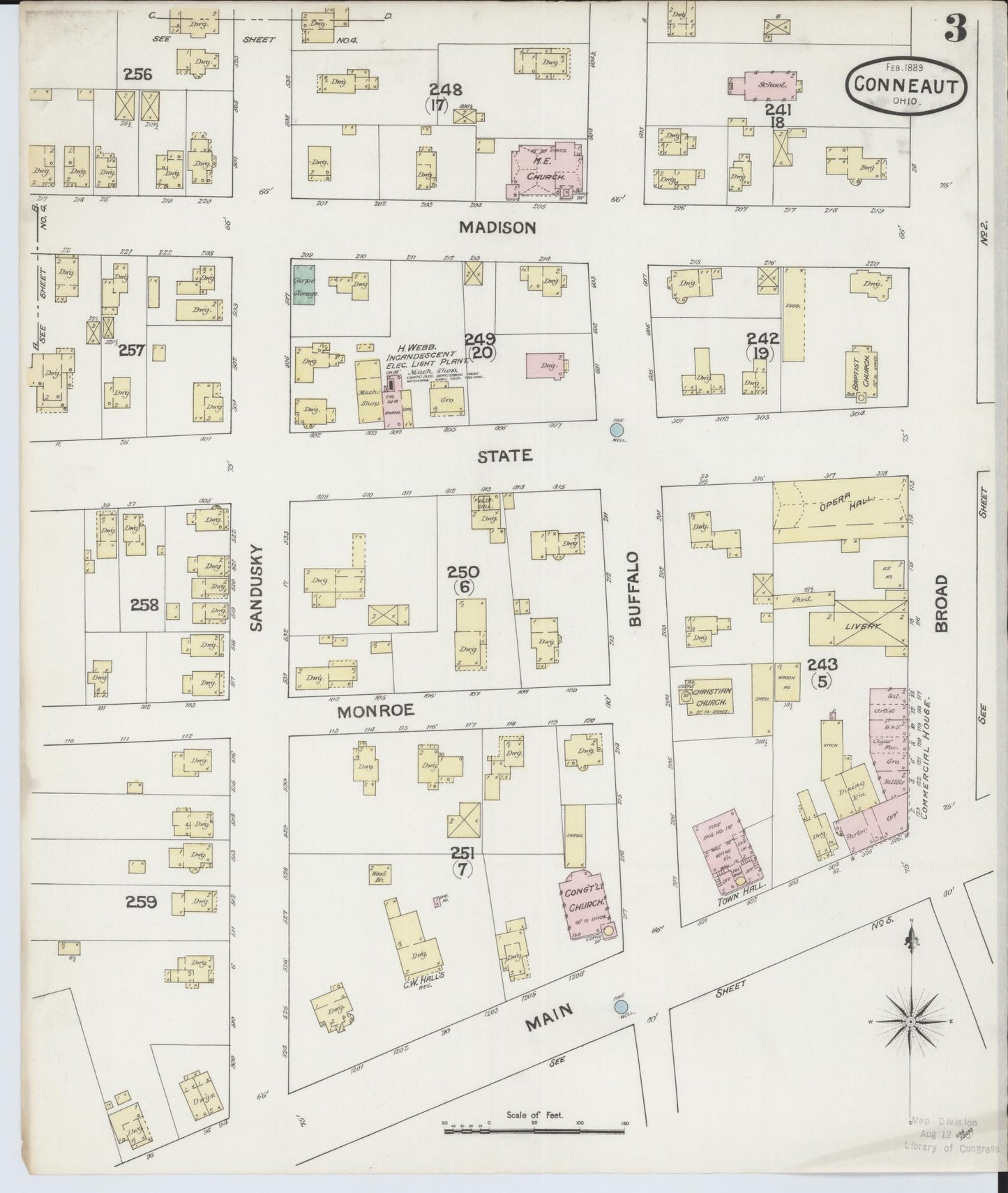 Sanborn Fire Insurance Map from Conneaut, Ashtabula County, Ohio (1889), Sheet #0003 - Historic Sanborn Fire Insurance Map Print, vintage old map wall art, antique decor, genealogy gift, Ohio Ohio map