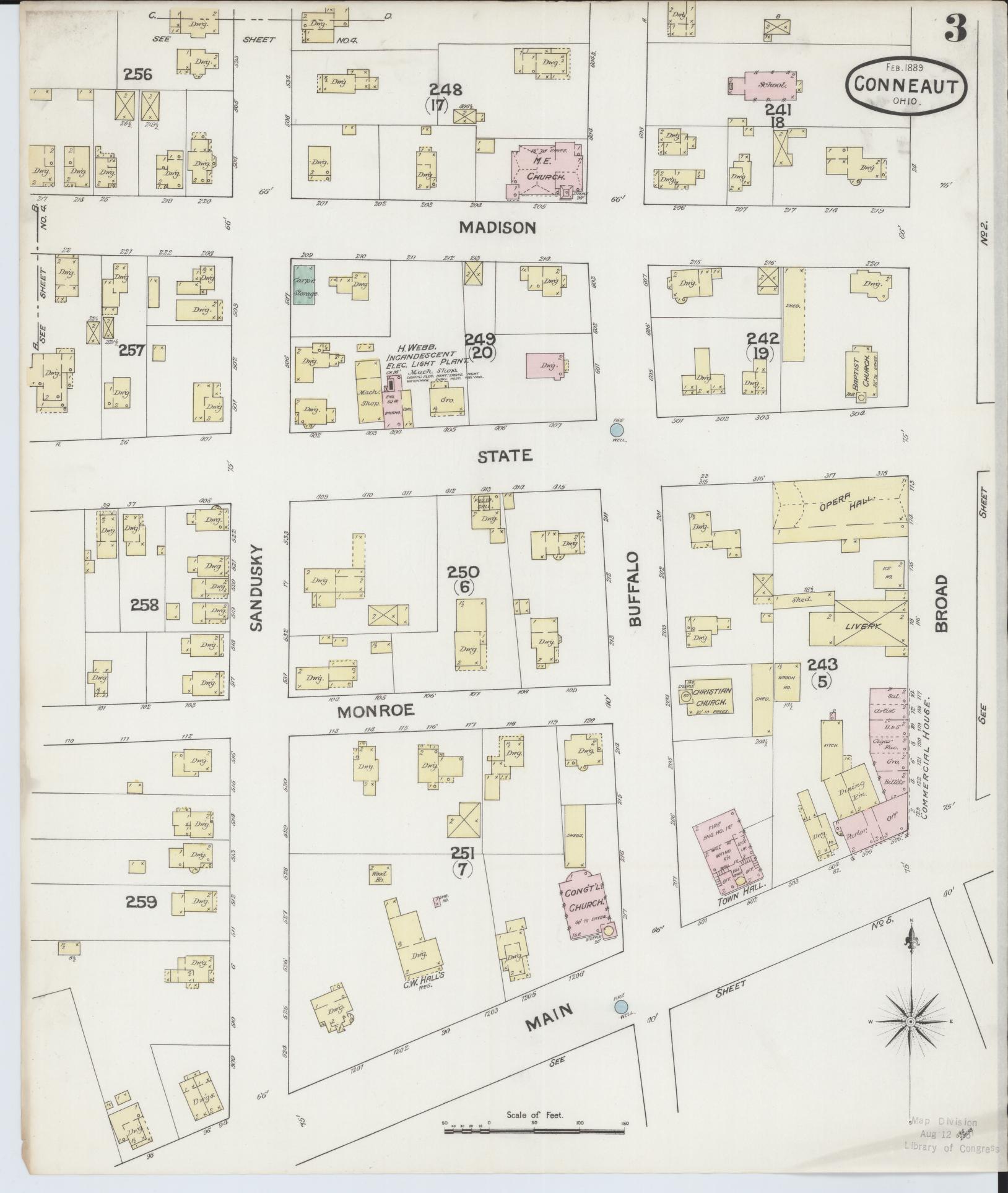 Sanborn Fire Insurance Map from Conneaut, Ashtabula County, Ohio (1889), Sheet #0003 - Historic Sanborn Fire Insurance Map Print, vintage old map wall art, antique decor, genealogy gift, Ohio Ohio map