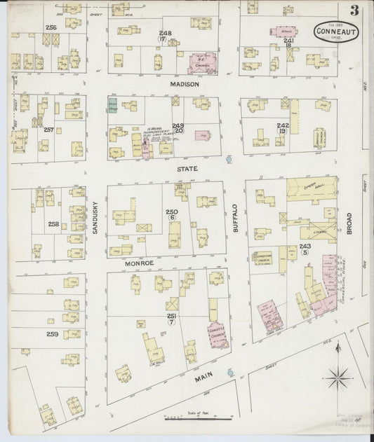 Sanborn Fire Insurance Map from Conneaut, Ashtabula County, Ohio (1889), Sheet #0003 - Historic Sanborn Fire Insurance Map Print, vintage old map wall art, antique decor, genealogy gift, Ohio Ohio map