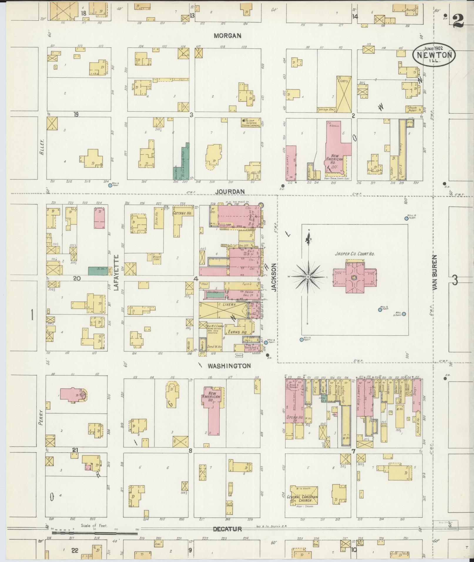 Sanborn Fire Insurance Map from Newton, Jasper County, Illinois (1902), Sheet #0002 - Complete Map Set gallery image, historic Sanborn map, vintage wall art, Illinois Illinois