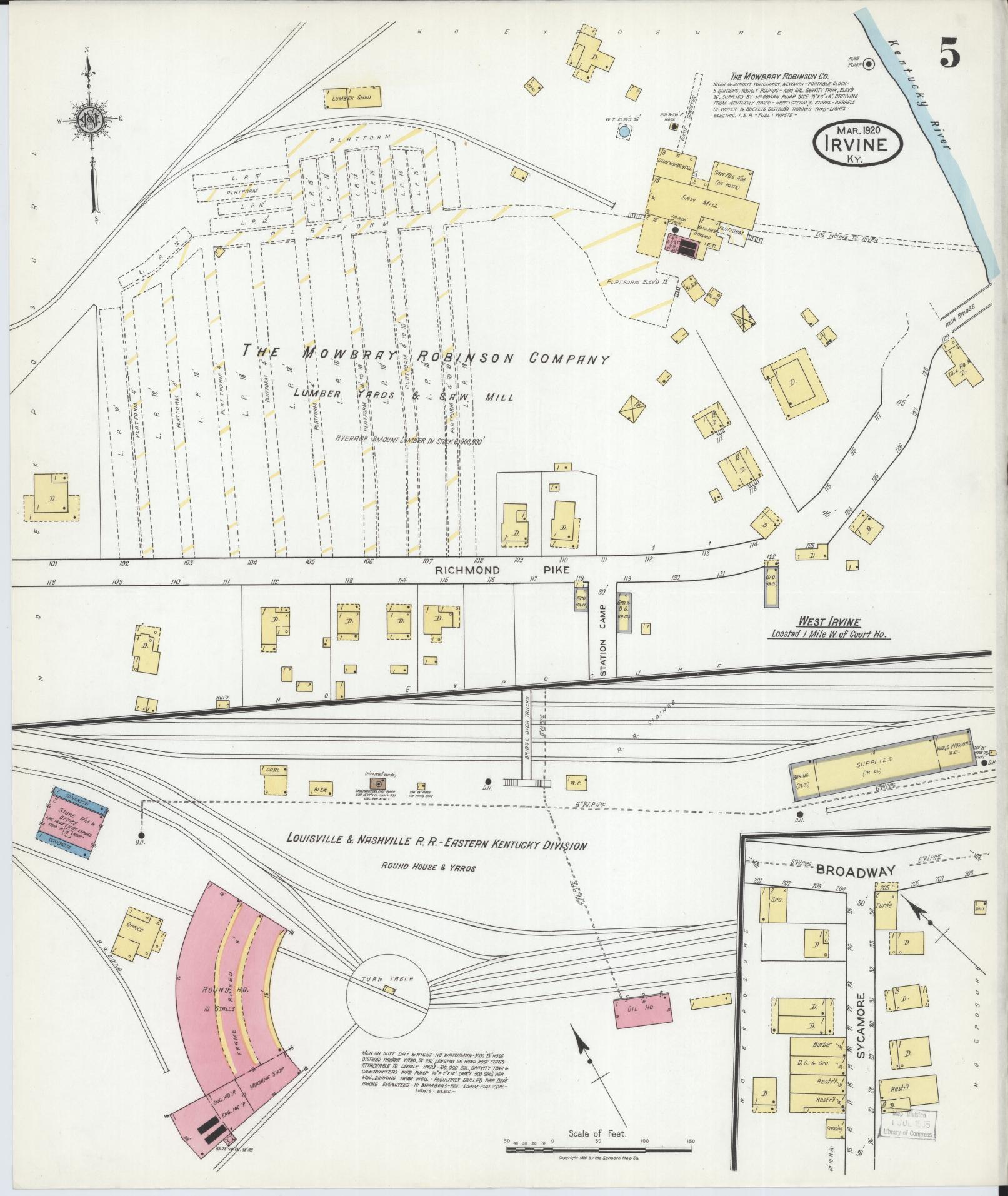 Sanborn Fire Insurance Map from Irvine, Estill County, Kentucky (1920), Sheet #0005 - Historic Sanborn Fire Insurance Map Print, vintage old map wall art, antique decor, genealogy gift, Kentucky Kentucky map