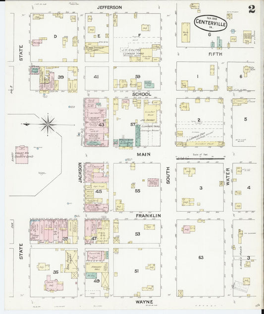 Sanborn Fire Insurance Map from Centerville, Appanoose County, Iowa (1888), Sheet #0002 - Historic Sanborn Fire Insurance Map Print, vintage old map wall art