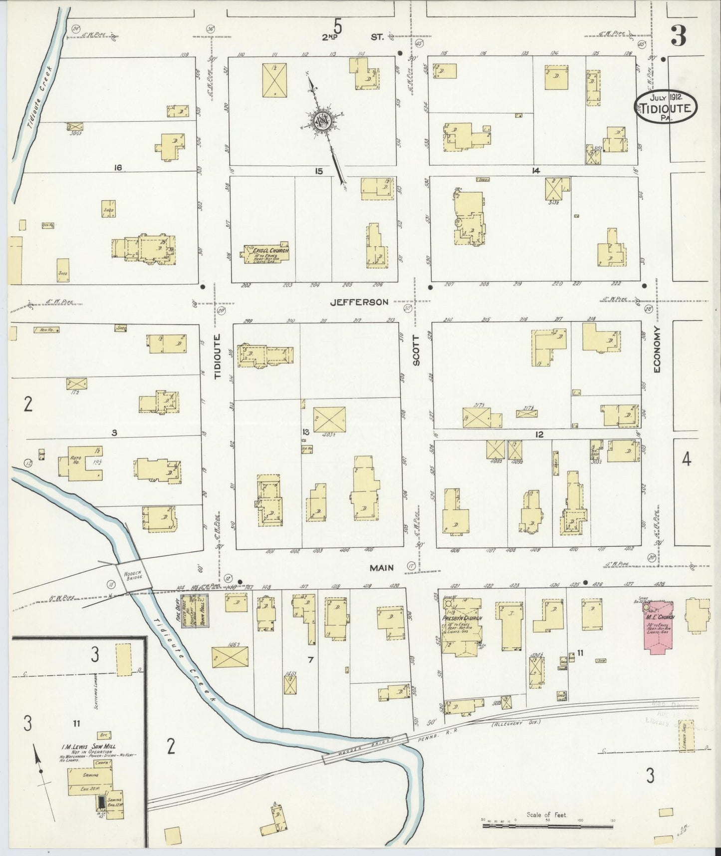 Sanborn Fire Insurance Map from Tidioute, Warren County, Pennsylvania (1912), Sheet #0003 - Complete Map Set gallery image, historic Sanborn map, vintage wall art, Pennsylvania Pennsylvania