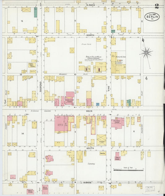 Sanborn Fire Insurance Map from Berlin, Somerset County, Pennsylvania (1905), Sheet #0002 - Historic Sanborn Fire Insurance Map Print, vintage old map wall art, antique decor, genealogy gift, Pennsylvania Pennsylvania map