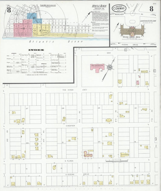 Sanborn Fire Insurance Map from Conway, Horry County, South Carolina (1930), Sheet #0008 - Historic Sanborn Fire Insurance Map Print, vintage old map wall art, antique decor, genealogy gift, South Carolina South Carolina map