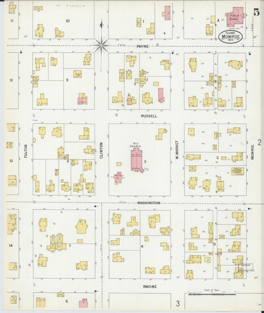Sanborn Fire Insurance Map from Monroe, Green County, Wisconsin (1900), Sheet #0005 - Historic Sanborn Fire Insurance Map Print, vintage old map wall art, antique decor, genealogy gift, Wisconsin Wisconsin map