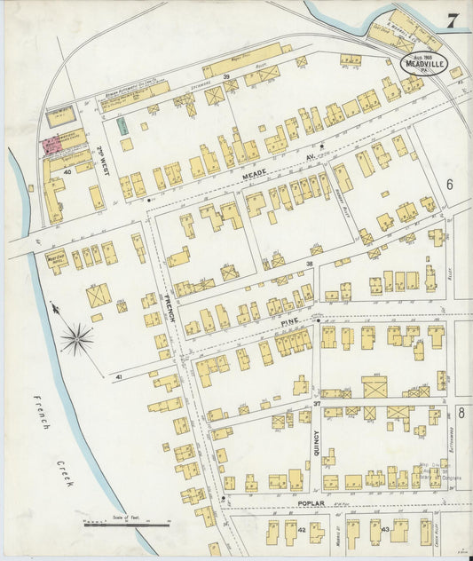 Sanborn Fire Insurance Map from Meadville, Crawford County, Pennsylvania (1905), Sheet #0007 - Historic Sanborn Fire Insurance Map Print, vintage old map wall art, antique decor, genealogy gift, Pennsylvania Pennsylvania map