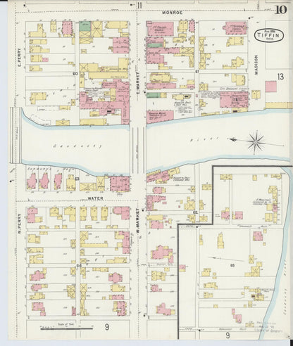 Sanborn Fire Insurance Map from Tiffin, Seneca County, Ohio (1896), Sheet #0010 - Historic Sanborn Fire Insurance Map Print, vintage old map wall art, antique decor, genealogy gift, Ohio Ohio map