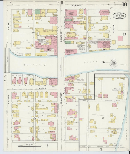 Sanborn Fire Insurance Map from Tiffin, Seneca County, Ohio (1896), Sheet #0010 - Historic Sanborn Fire Insurance Map Print, vintage old map wall art, antique decor, genealogy gift, Ohio Ohio map
