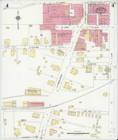 Sanborn Fire Insurance Map from Troy, Pike County, Alabama (1923), Sheet #0004 - Complete Map Set gallery image, historic Sanborn map, vintage wall art, Alabama Alabama