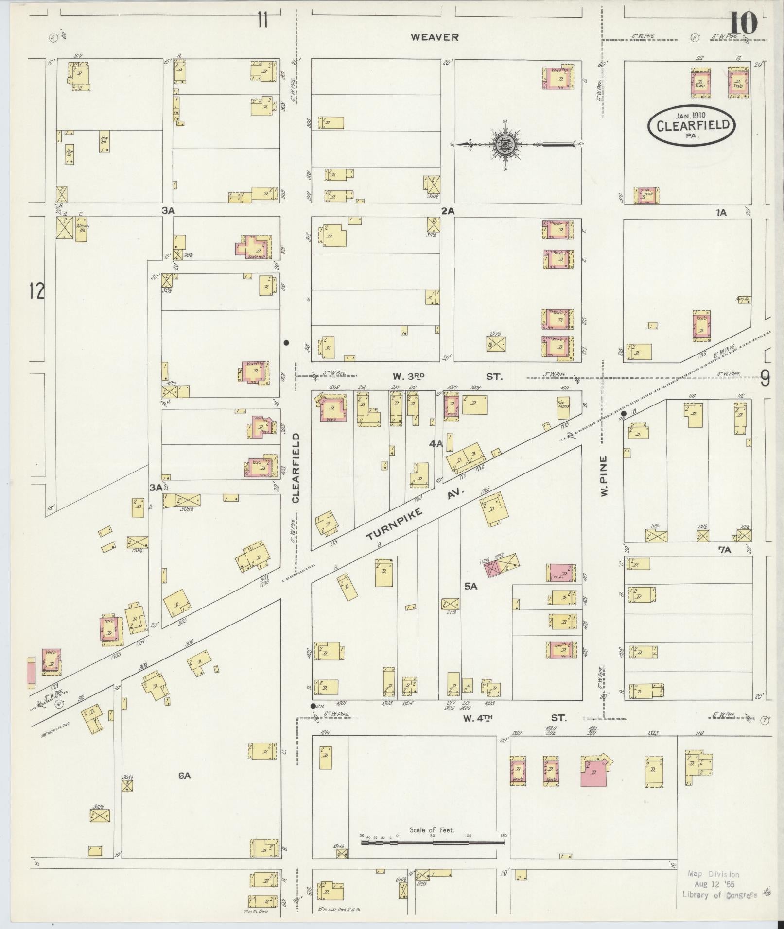 Sanborn Fire Insurance Map from Clearfield, Clearfield County, Pennsylvania (1911), Sheet #0010 - Historic Sanborn Fire Insurance Map Print, vintage old map wall art, antique decor, genealogy gift, Pennsylvania Pennsylvania map