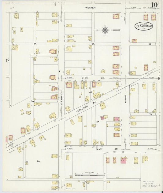 Sanborn Fire Insurance Map from Clearfield, Clearfield County, Pennsylvania (1911), Sheet #0010 - Historic Sanborn Fire Insurance Map Print, vintage old map wall art, antique decor, genealogy gift, Pennsylvania Pennsylvania map