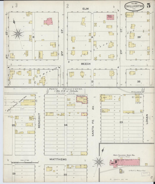 Sanborn Fire Insurance Map from Chillicothe, Peoria County, Illinois (1893), Sheet #0005 - Historic Sanborn Fire Insurance Map Print, vintage old map wall art, antique decor, genealogy gift, Illinois Illinois map