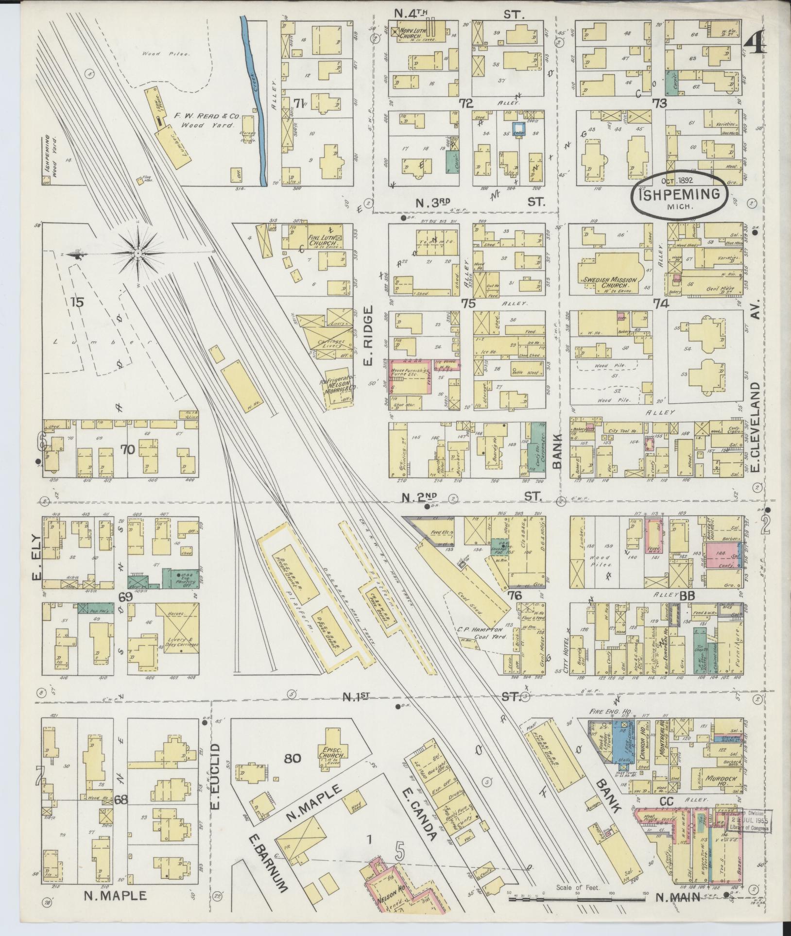 Sanborn Fire Insurance Map from Ishpeming, Marquette County, Michigan (1892), Sheet #0004 - Complete Map Set gallery image, historic Sanborn map, vintage wall art, Michigan Michigan
