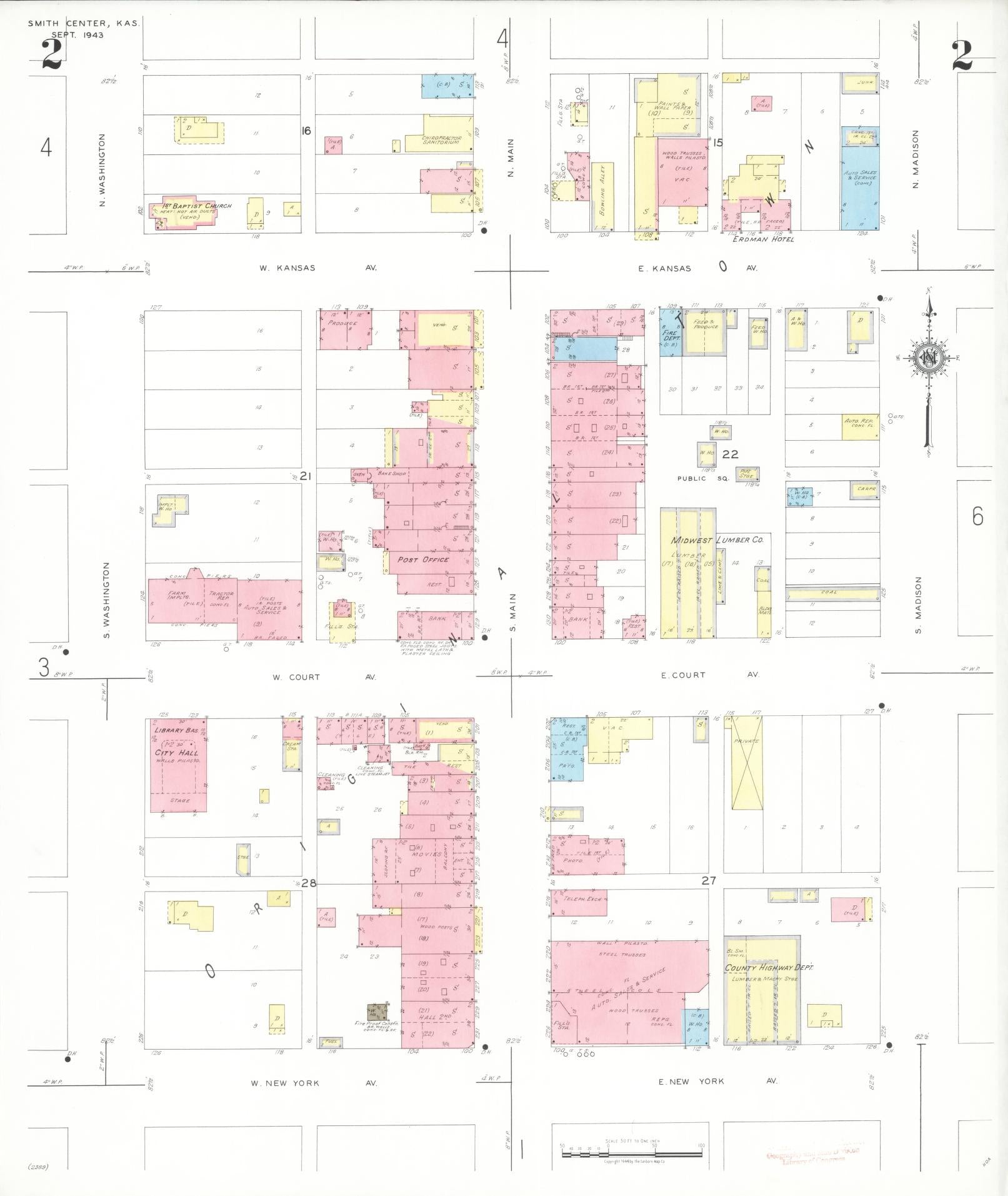 Sanborn Fire Insurance Map from Smith Center, Smith County, Kansas (1943), Sheet #0002 - Complete Map Set gallery image, historic Sanborn map, vintage wall art, Kansas Kansas