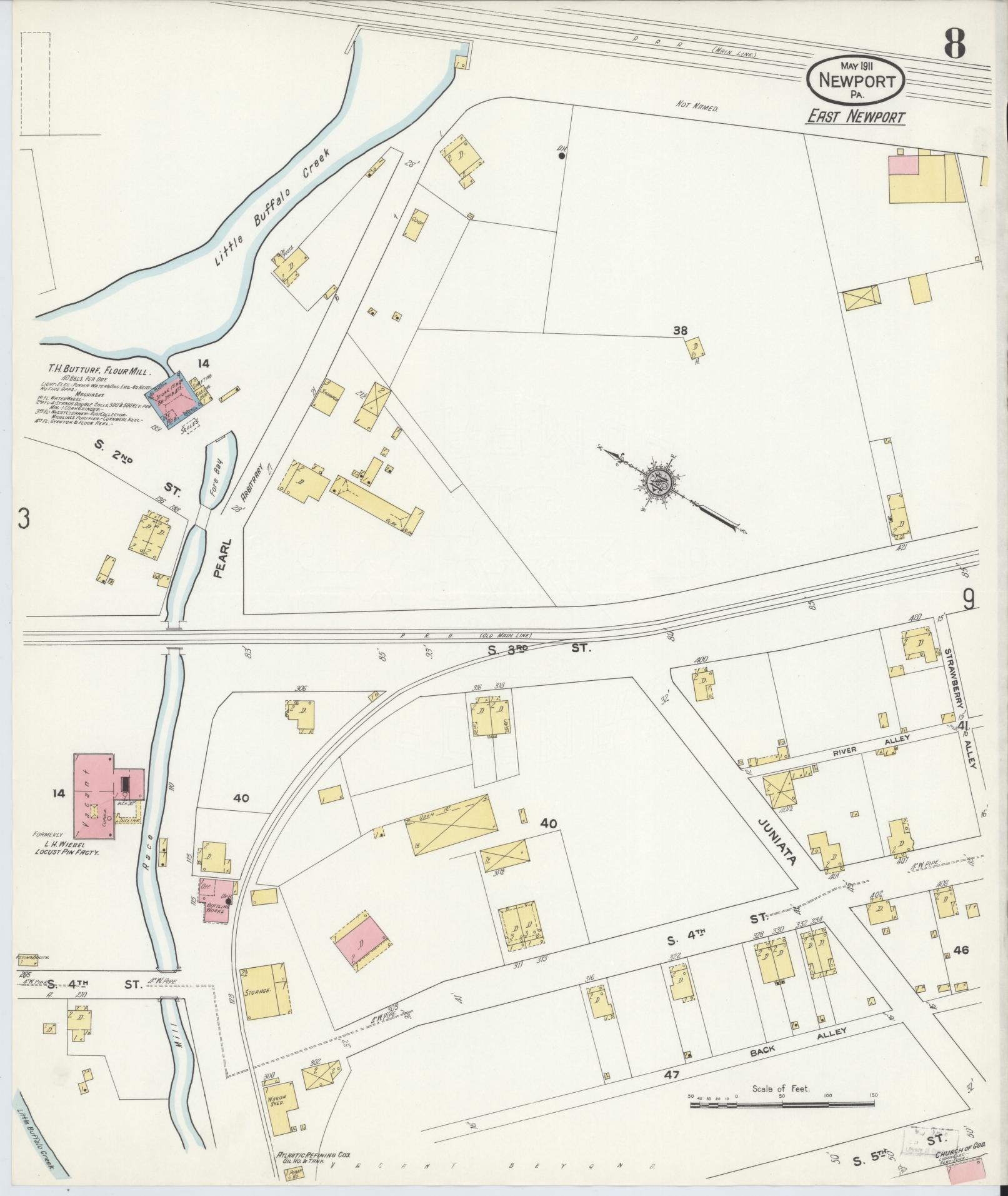 Sanborn Fire Insurance Map from Newport, Perry County, Pennsylvania (1911), Sheet #0008 - Historic Sanborn Fire Insurance Map Print, vintage old map wall art, antique decor, genealogy gift, Pennsylvania Pennsylvania map