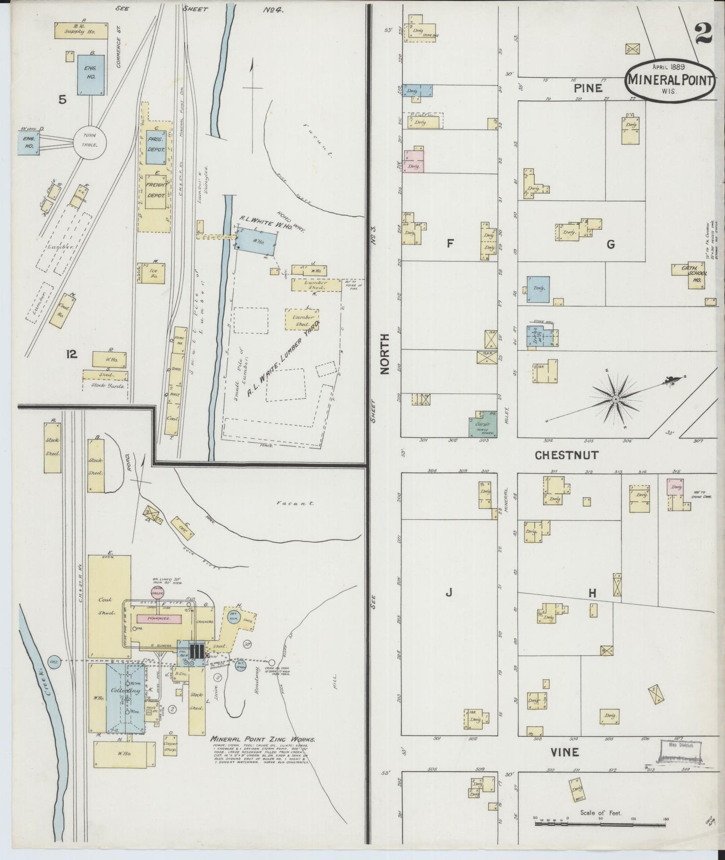 Sanborn Fire Insurance Map from Mineral Point, Iowa County, Wisconsin (1889), Sheet #0002 - Complete Map Set gallery image, historic Sanborn map, vintage wall art, Wisconsin Wisconsin