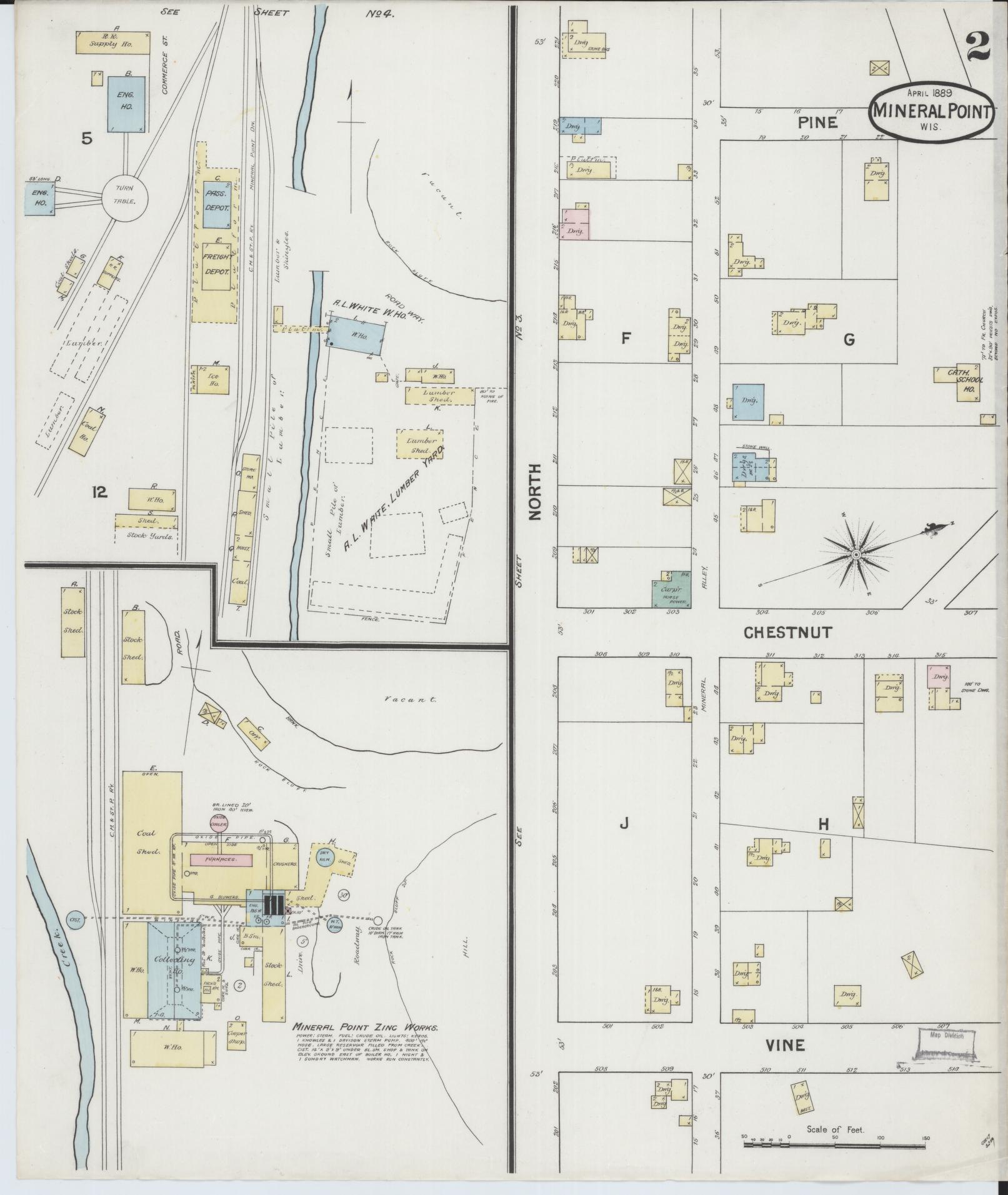 Sanborn Fire Insurance Map from Mineral Point, Iowa County, Wisconsin (1889), Sheet #0002 - Complete Map Set gallery image, historic Sanborn map, vintage wall art, Wisconsin Wisconsin