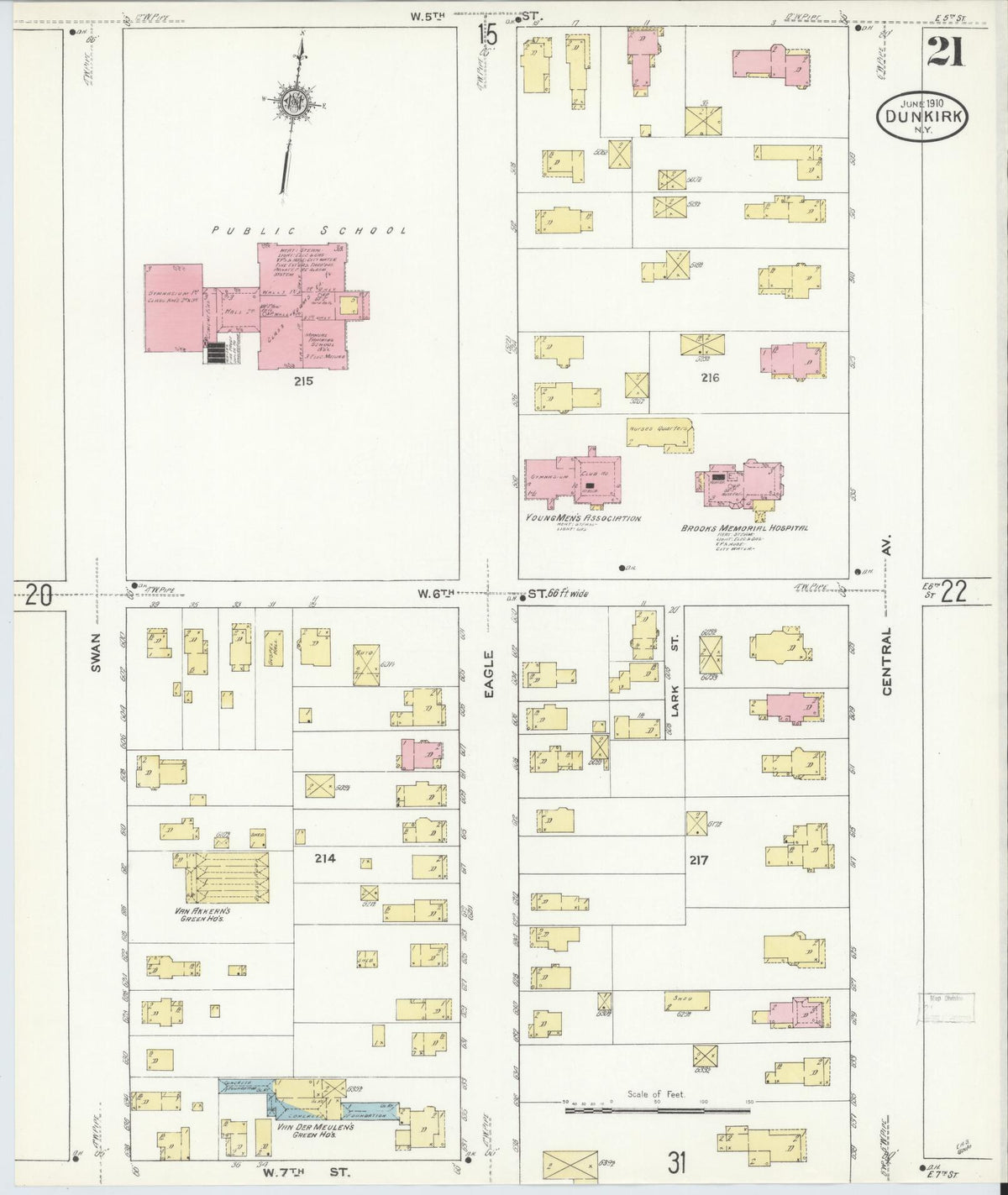 Sanborn Fire Insurance Map from Dunkirk, Chautauqua County, New York (1910), Sheet #0021 - Complete Map Set gallery image, historic Sanborn map, vintage wall art, New York New York