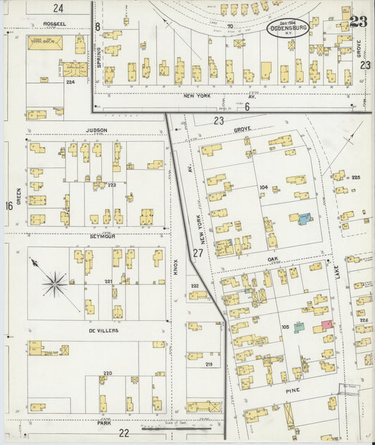 Sanborn Fire Insurance Map from Ogdensburg, St. Lawrence County, New York (1904), Sheet #0023 - Historic Sanborn Fire Insurance Map Print, vintage old map wall art, antique decor, genealogy gift, New York New York map