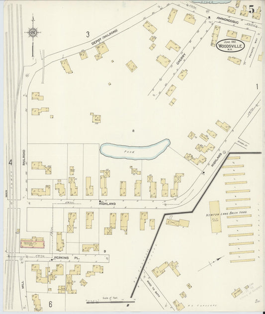 Sanborn Fire Insurance Map from Woodsville, Grafton County, New Hampshire (1912), Sheet #0005 - Historic Sanborn Fire Insurance Map Print, vintage old map wall art, antique decor, genealogy gift, New Hampshire New Hampshire map