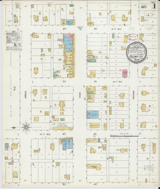 Sanborn Fire Insurance Map from Baldwin City, Douglas County, Kansas (1899), Sheet #0001 - Complete Map Set gallery image, historic Sanborn map, vintage wall art, Kansas Kansas